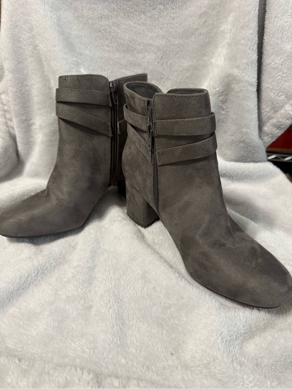 Kelly & Katie Gray Suede Ankle Booties with Block Heel